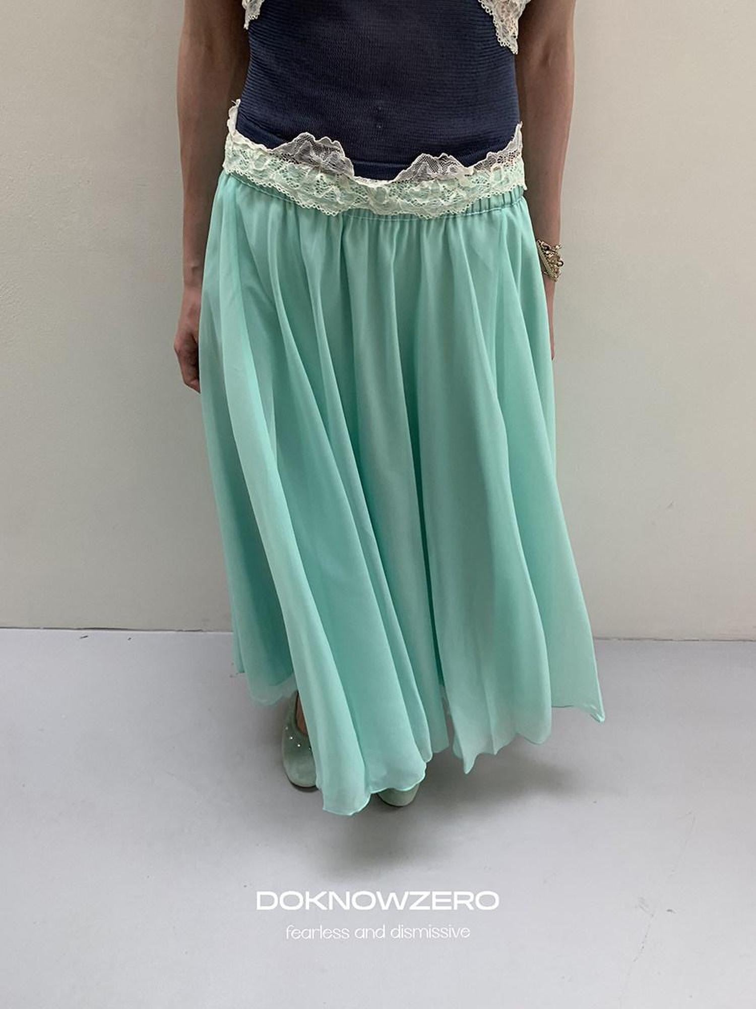 DKZ OFFICIAL Mint Green Tulle A Line Drapey Elastic Waist Women&