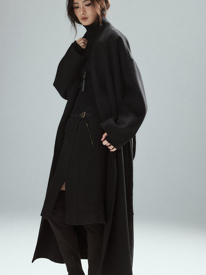 Low pixel Wool Blend Lined Patchwork Hline Slim Low Waist Black Side Zip Midi Skirts