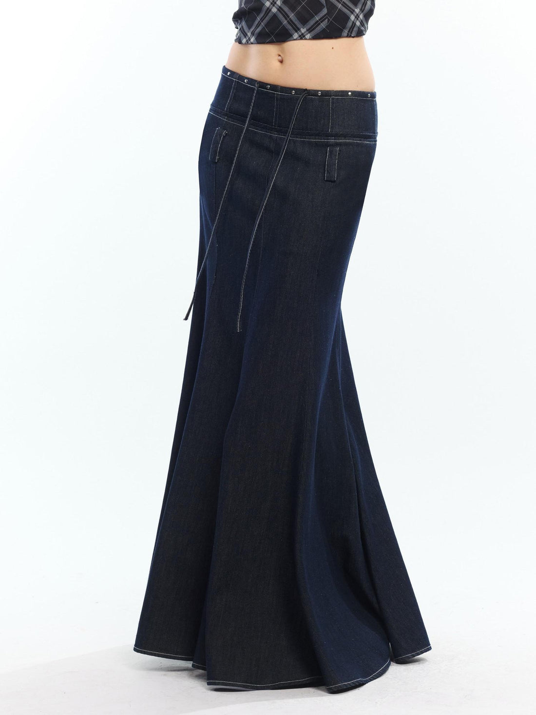 2th Desire High Waist Lyocell Cotton Patchwork Fishtail Tie Waist Women Maxi Skirts