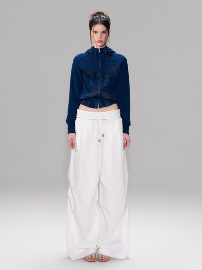 The NeverMore Cotton Blend Vintage Curved Cut Natural Waist Women White Wide Leg Pants