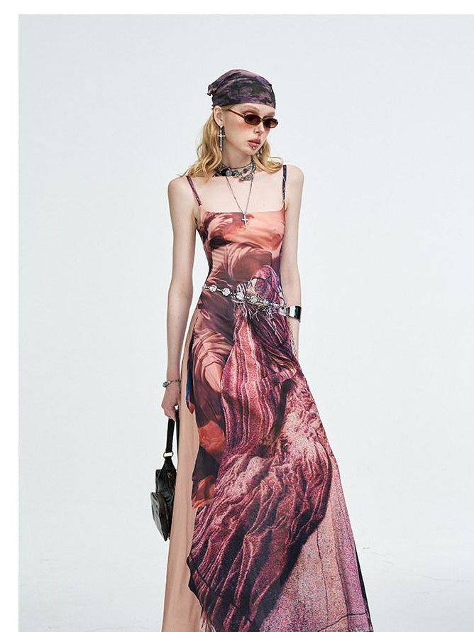 The NeverMore Sexy High Waist Jacquard Spaghetti Strap A Line Party Red Brown Maxi Dresses