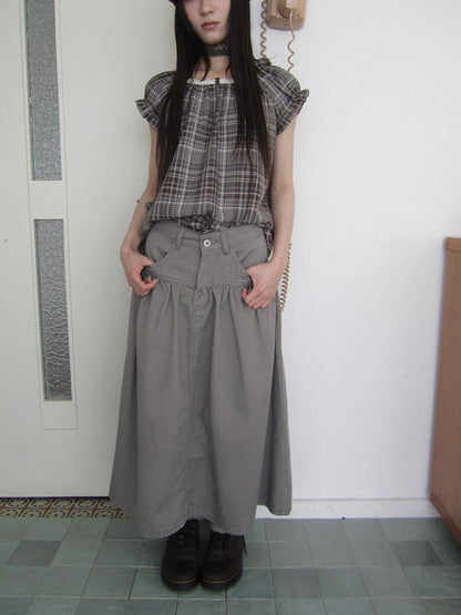 ang project Vintage Distressed Pleated High Waist A Line Women&