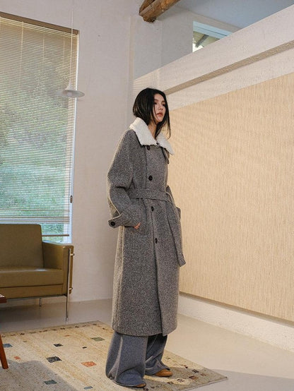 FU FRESH UP Minimalist Detachable Fur Collar Button Tie Women&