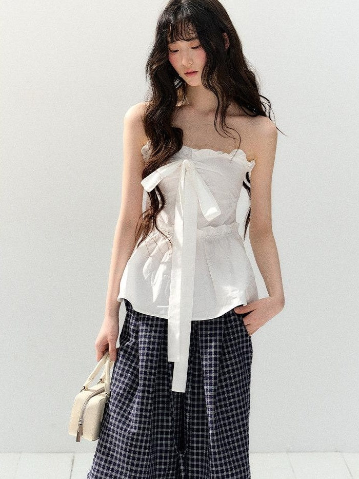 7Shiftin Original Design Tie Detail Slim Fit 100% Cotton Female Pullover Tube Tops