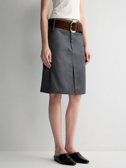 RUN TO THE FUTURE Lined Wool Blend Low Waist Pockets Vintage Office H Silhouette Midi Skirts