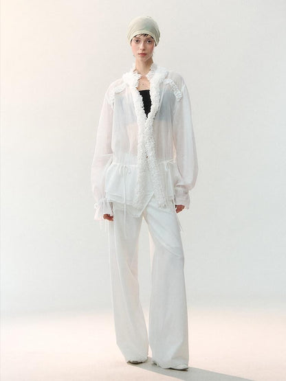 AnnoMundi Mist White Pleated Drawstring Lace Women&