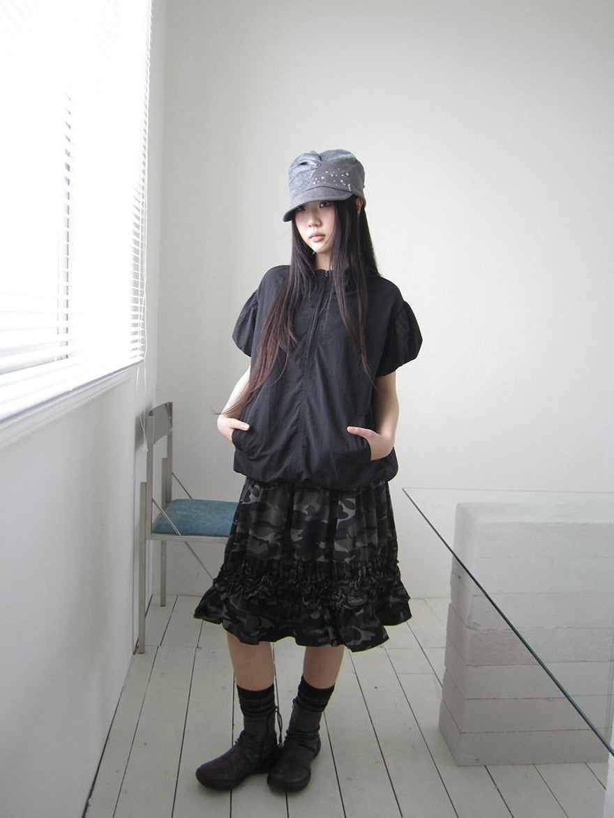 ang project Camouflage Ruffle Edge Patchwork Elastic Waist Women&