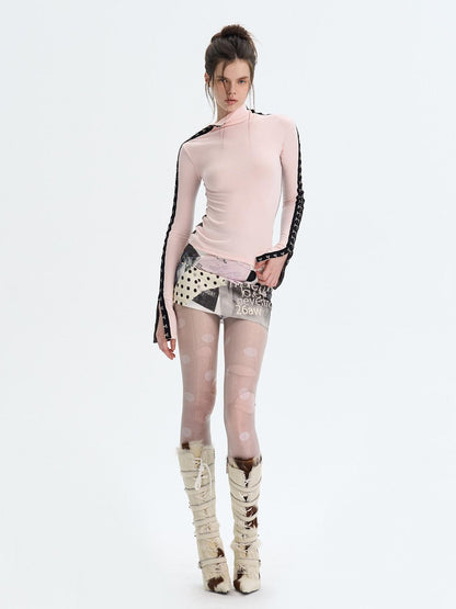 The NeverMore Brushed Viscose Spandex Sexy Slim Half Open Collar Long Sleeve Crop Tops