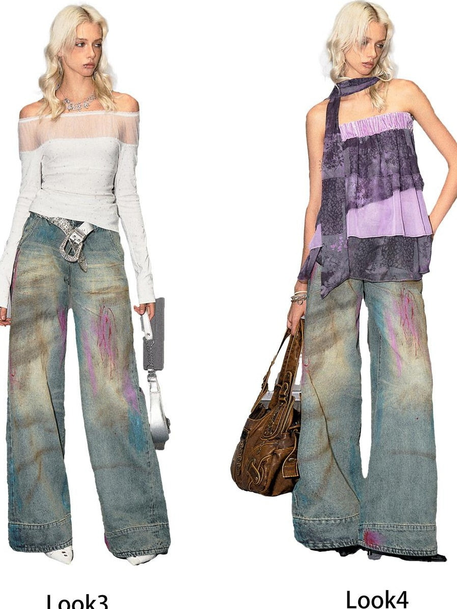 The NeverMore Washed Blue Button Fly Mid Rise Slight Stretch Sexy Straight Leg Jeans