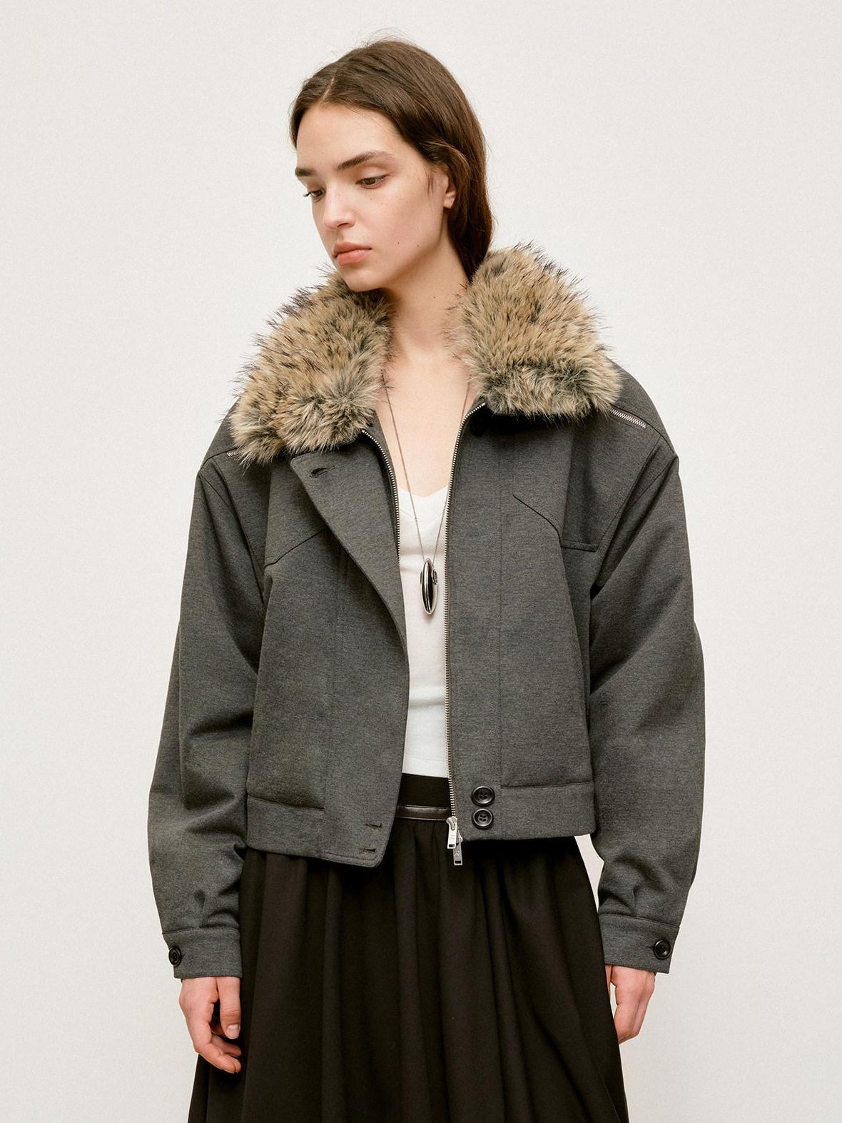 RUN TO THE FUTURE Versatile Cropped Relaxed Fit Commuting Zip Front Gray Track Jackets