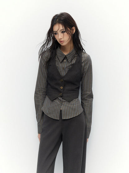 Low pixel Breathable Cotton Vintage Fitted Striped Button Long Sleeve Women Shirts