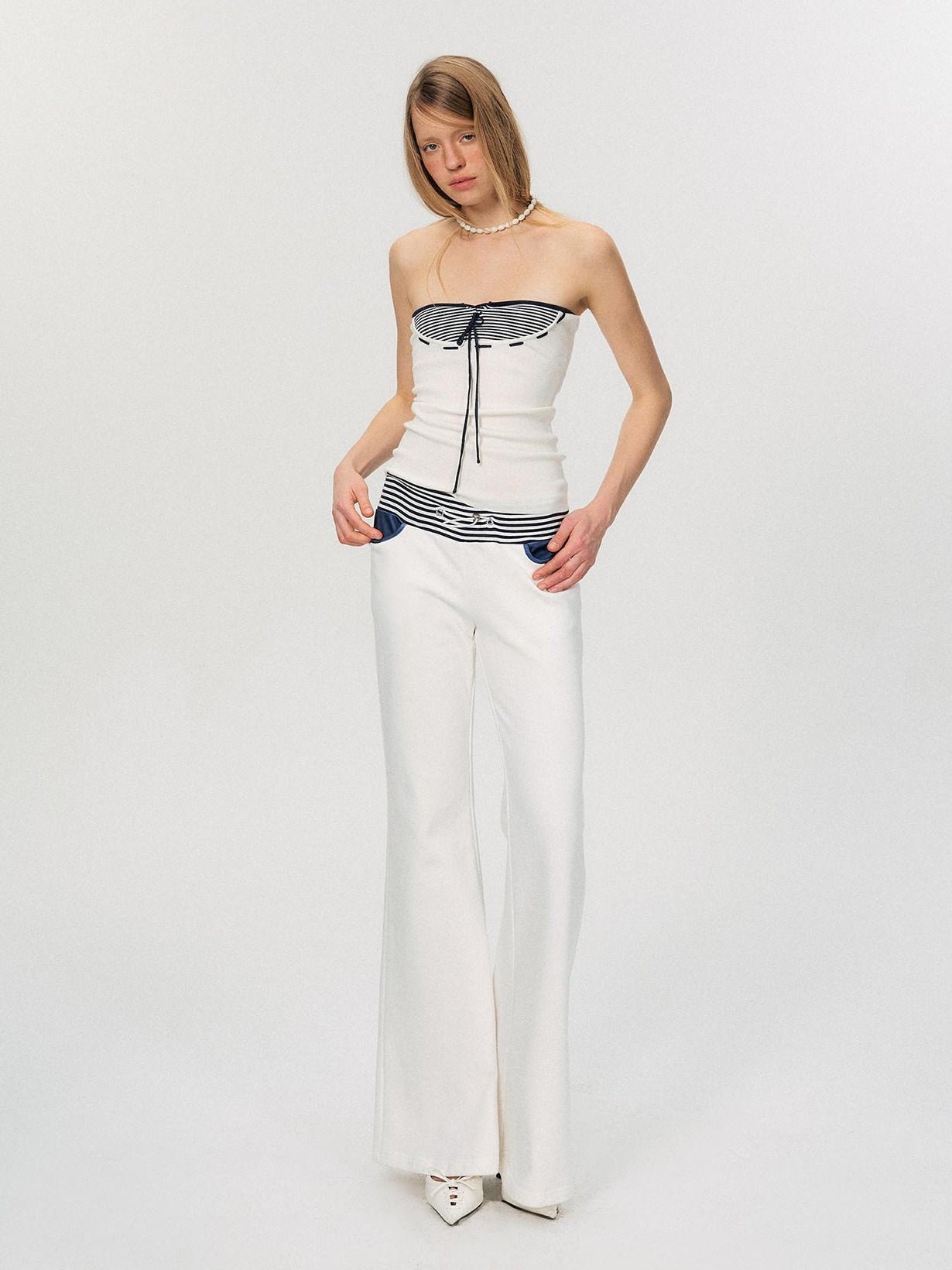 The NeverMore Comfortable Casual Cotton Blend Slight Flare Mid Rise Women White Straight Pants