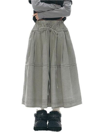 NAPSNAPS Washed Denim Tie Elastic Waist Flared Women&