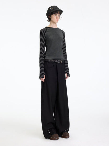 RUN TO THE FUTURE Comfortable Low Rise Minimalist Unisex Black Polyester Wide-Leg Pants