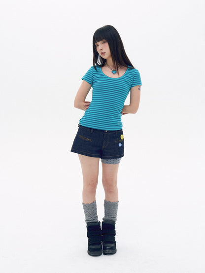 innomoood Slim Fit Striped Print V-neck Women&