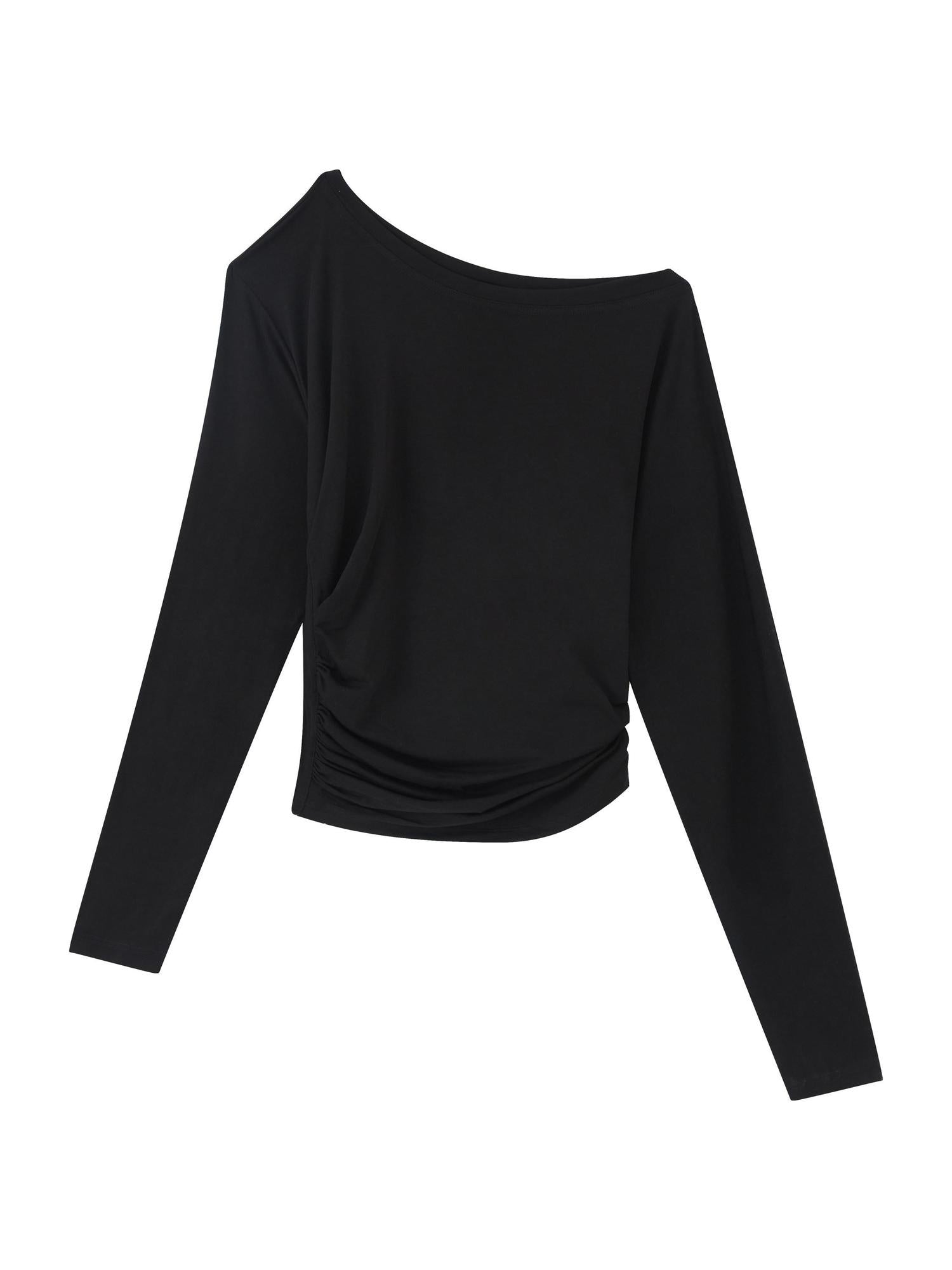 RUN TO THE FUTURE Moisture Wicking Lyocell Slim Asymmetric Neck Women Solid Long Sleeve T-Shirts