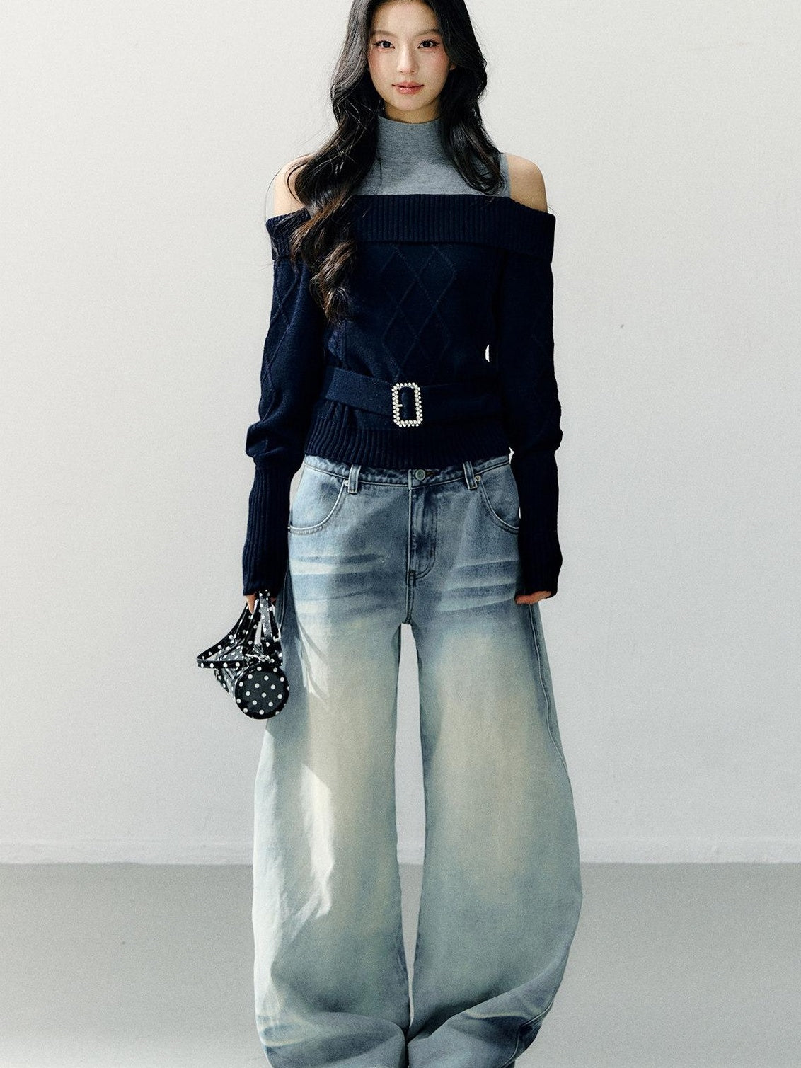 7Shiftin Faux Layer Halter Neck Relaxed Slim Fit Women Campus Knit Pullover Sweaters