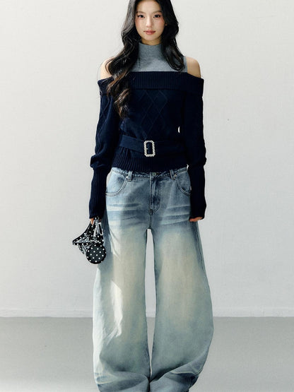 7Shiftin Faux Layer Halter Neck Relaxed Slim Fit Women Campus Knit Pullover Sweaters