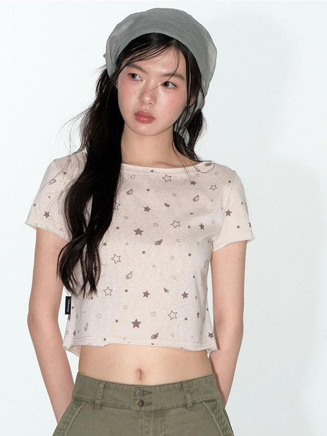 NAPSNAPS Star Print Asymmetric Slanted Shoulder Women&
