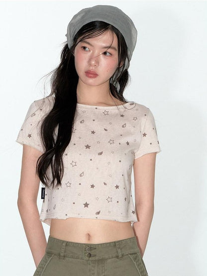 NAPSNAPS Star Print Asymmetric Slanted Shoulder Women&