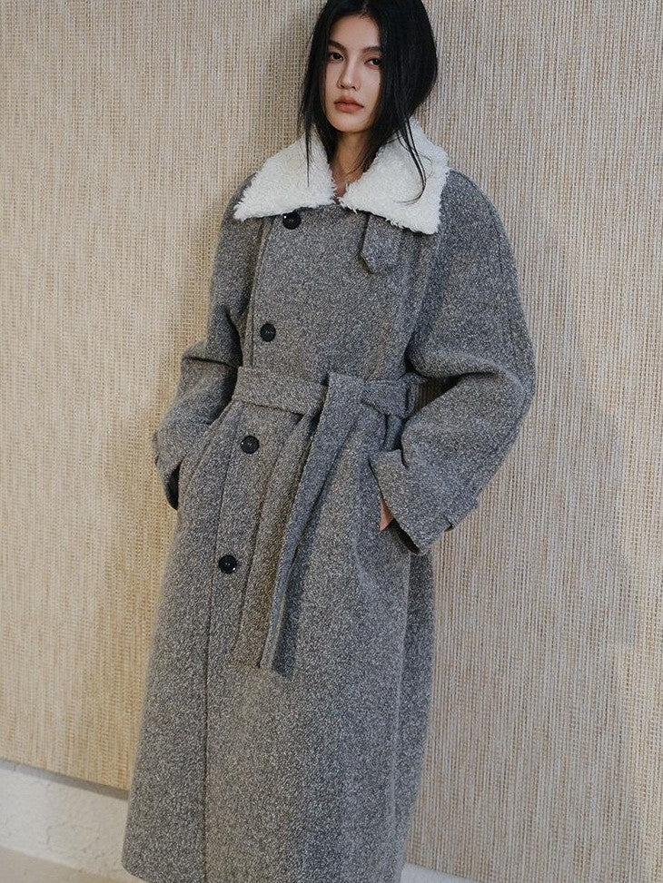 FU FRESH UP Minimalist Detachable Fur Collar Button Tie Women&