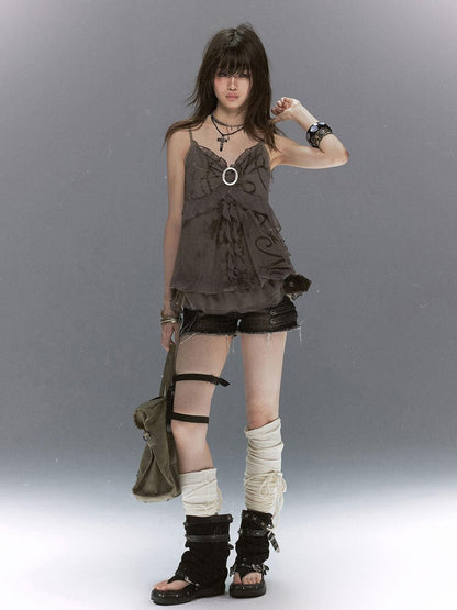 Cest Nous Grunge Punk Studded Dual Strap Detachable Women&