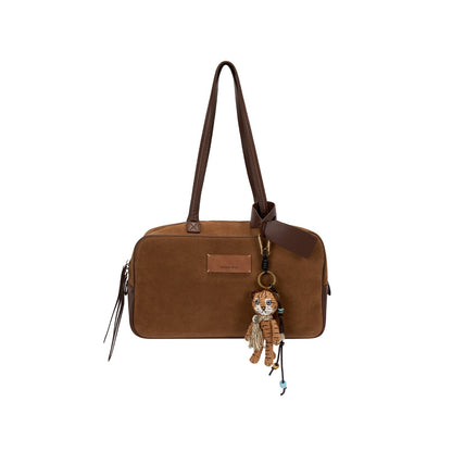 OuttheBlue Tassel Vintage Square Single Strap Faux Leather Brown Boston Tote Bags