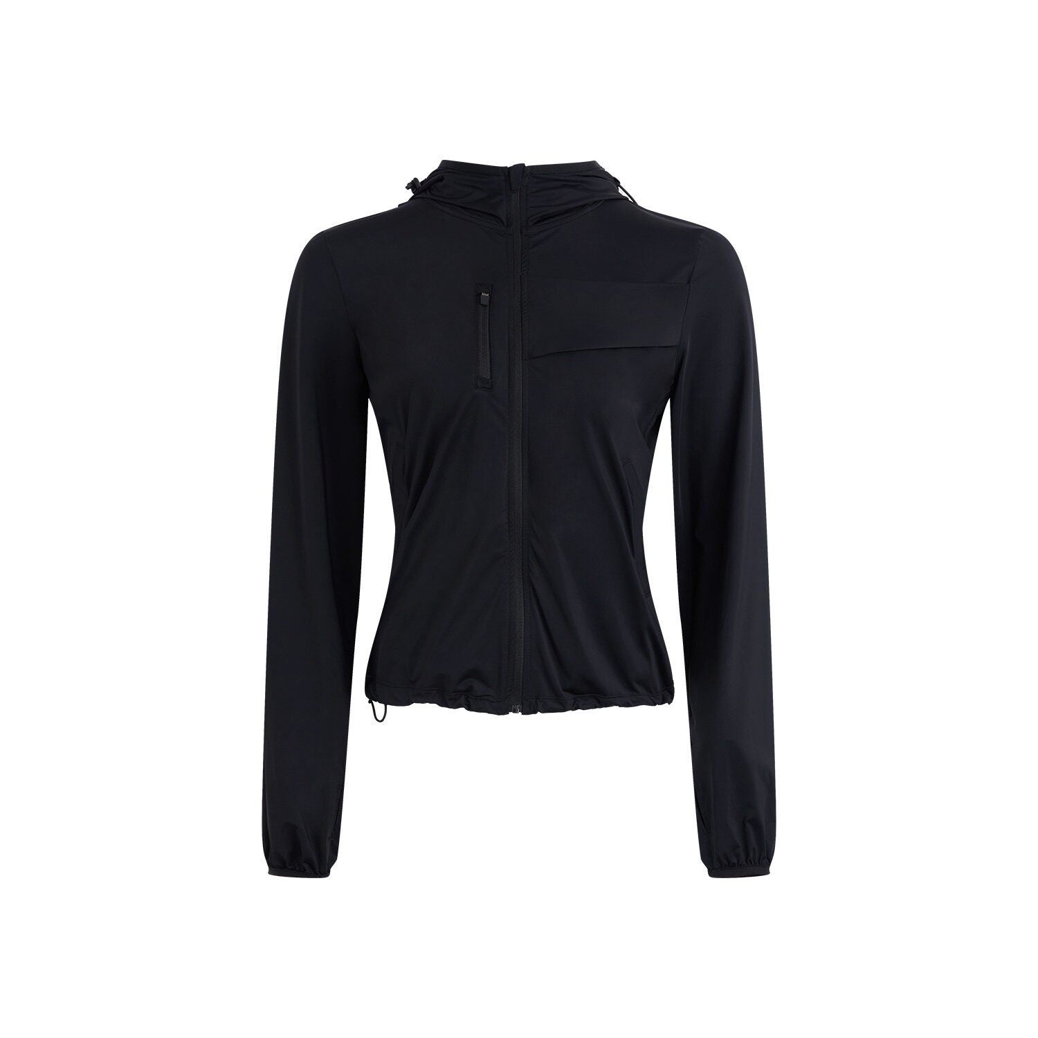 RUN TO THE FUTURE Breathable Upf110 Protection Slim Fit Hooded Zip Cropped Female Black Hoodies