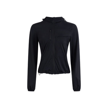 RUN TO THE FUTURE Breathable Upf110 Protection Slim Fit Hooded Zip Cropped Female Black Hoodies