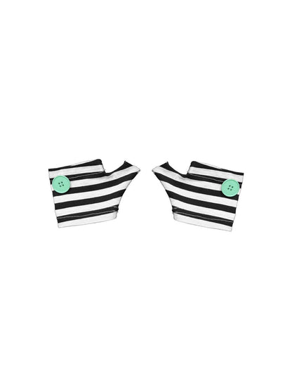 Ttsunami Vintage Black White Striped Half Palm Button Women&