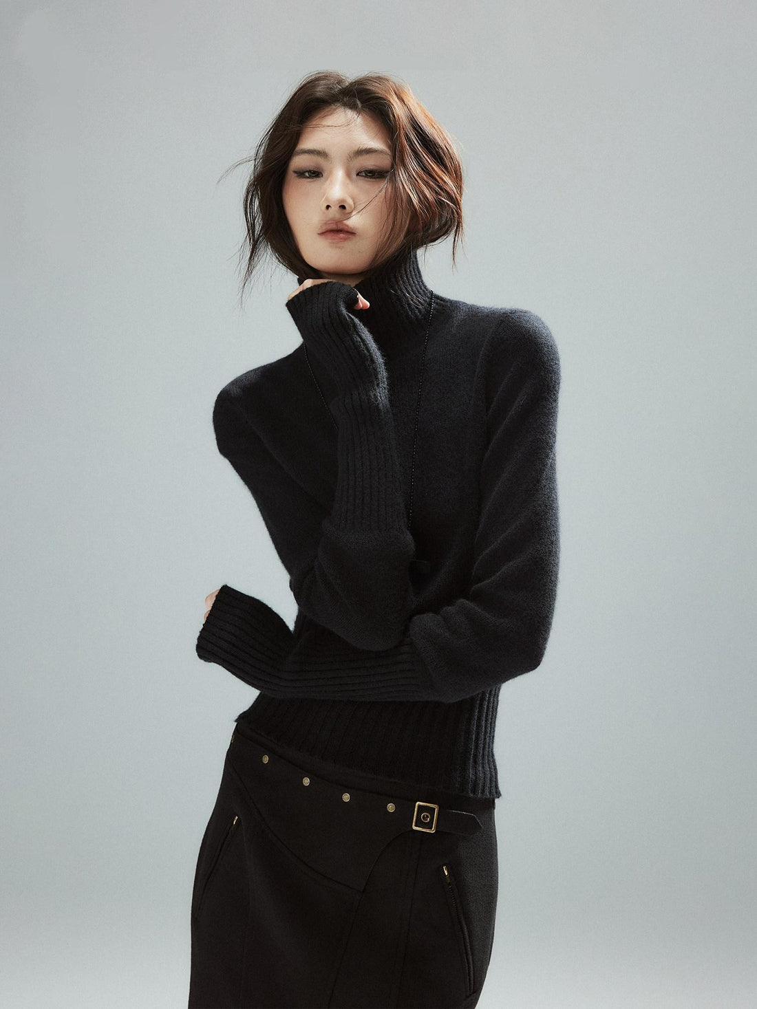 Low pixel Soft Viscose Wool Blend Street Slim Patchwork Women High Neck Knit Sweaters
