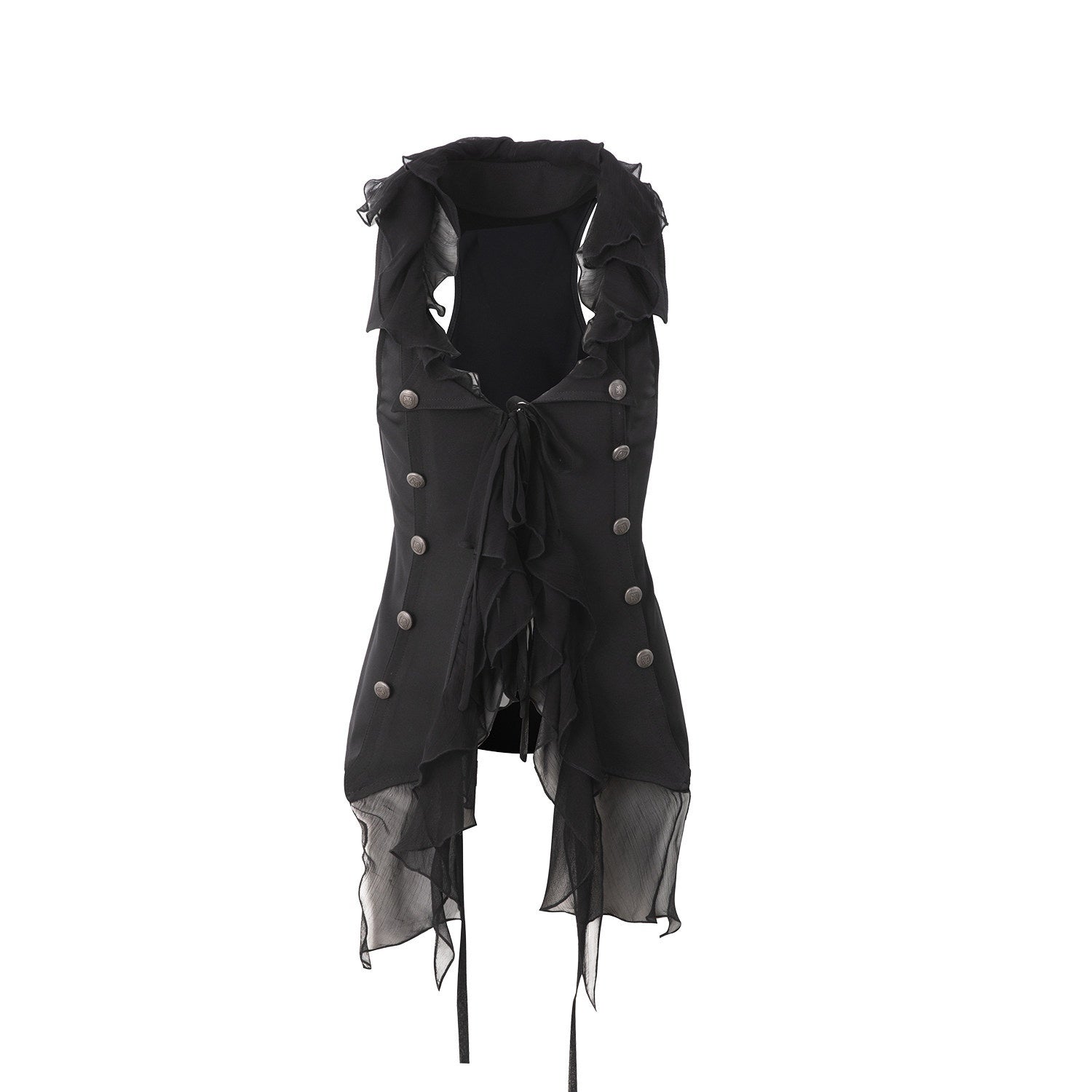 DoublePunch_Ruffled_Patchwork_Slim_Fit_Vintage_Blazer_Sleeveless_Women&