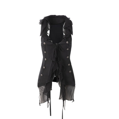 DoublePunch_Ruffled_Patchwork_Slim_Fit_Vintage_Blazer_Sleeveless_Women&