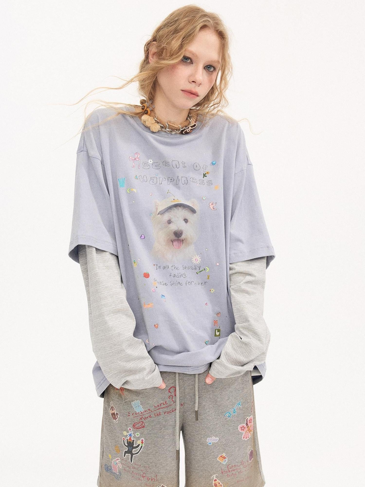 DIDDI MODA Cartoon Animal Applique Crystals Patchwork Women&