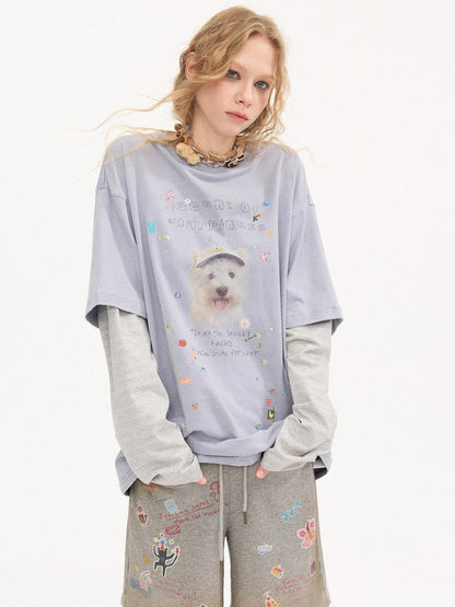 DIDDI MODA Cartoon Animal Applique Crystals Patchwork Women&