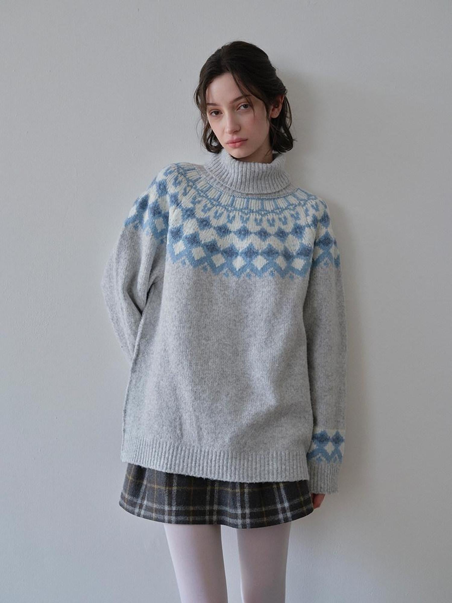 DKZ OFFICIAL Nordic Fair Isle Jacquard Oversized Women&