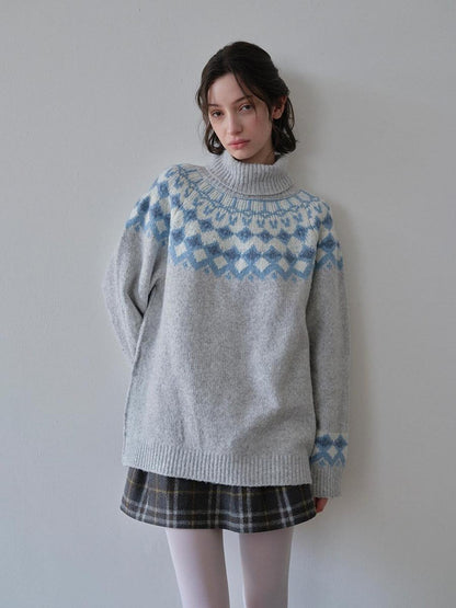 DKZ OFFICIAL Nordic Fair Isle Jacquard Oversized Women&