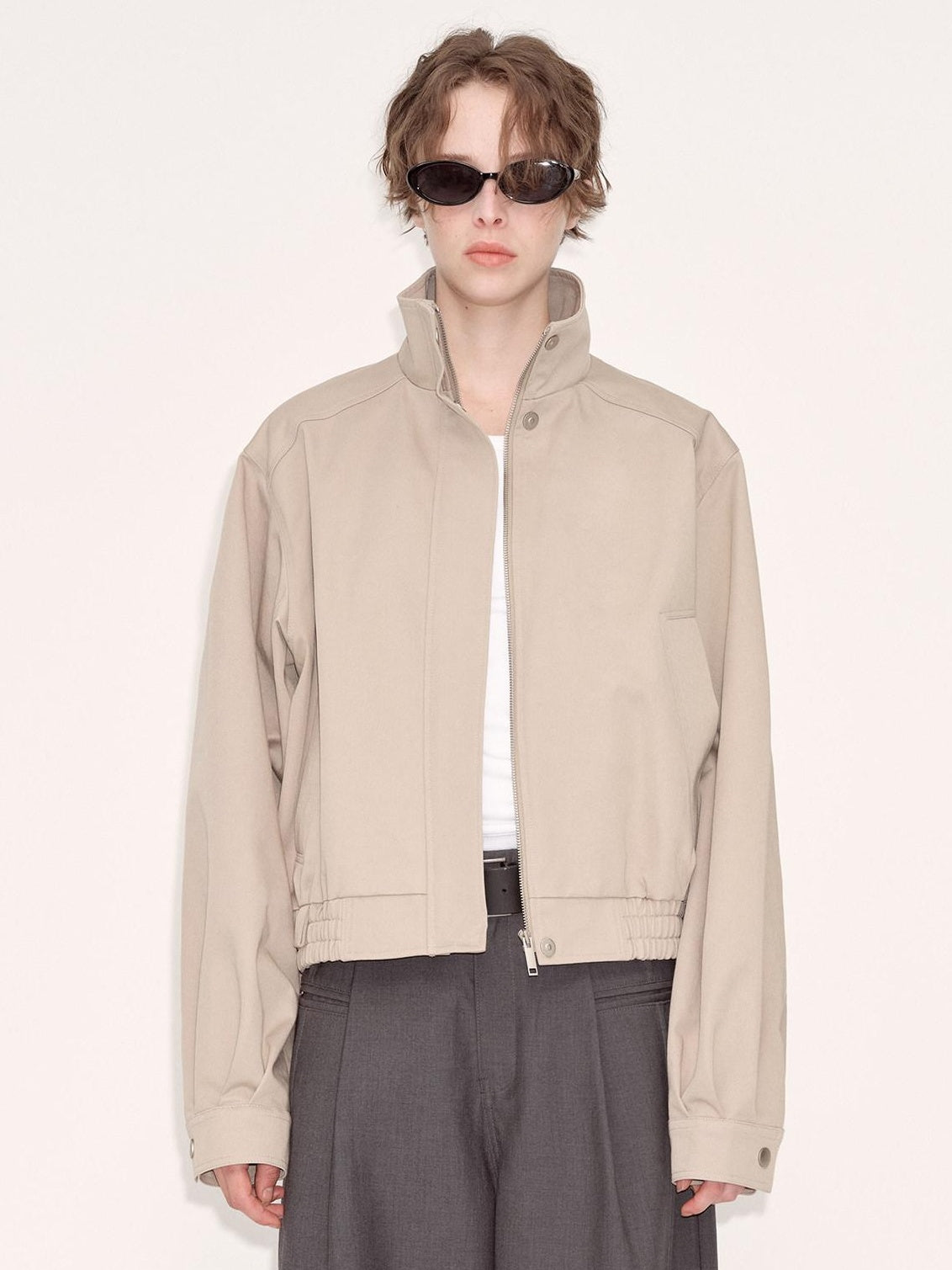 RUN TO THE FUTURE Original Design 100 Cotton Loose Fit Short Zip Stand Collar Khaki Track Jackets