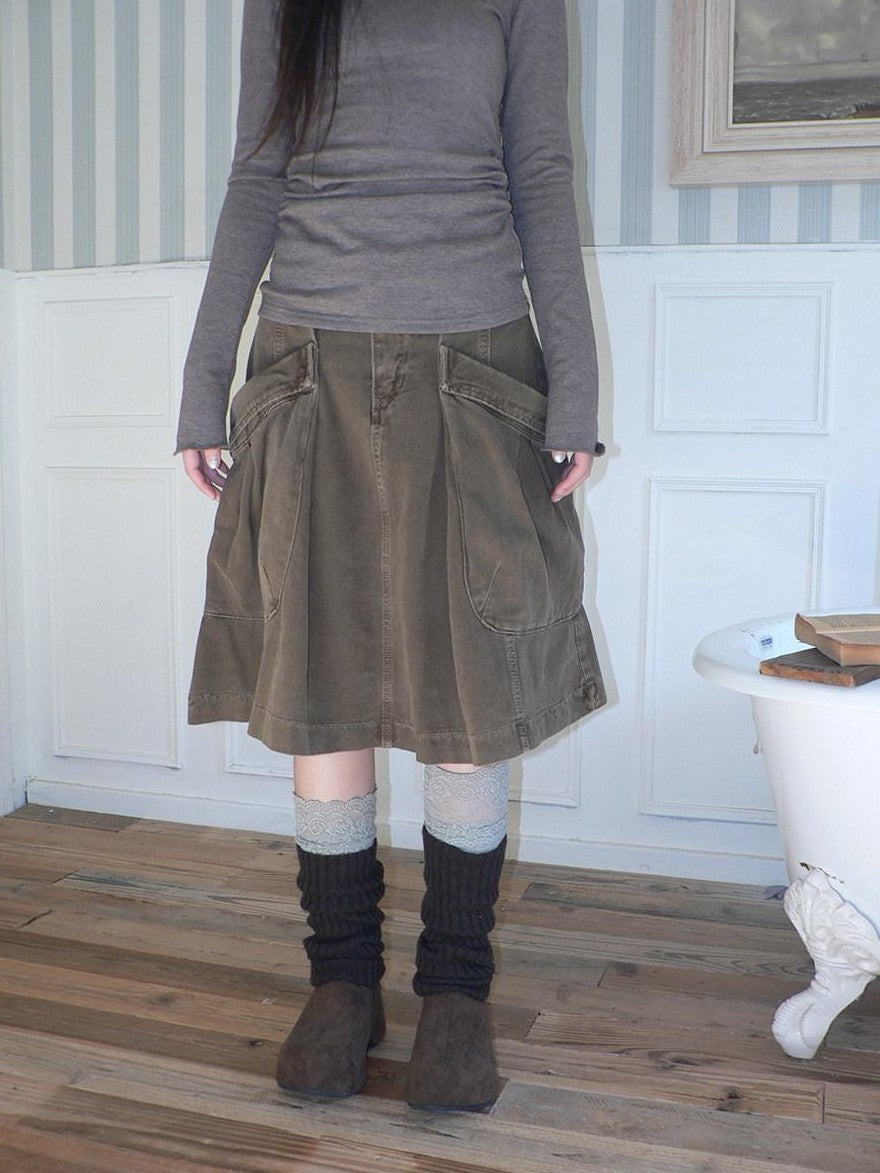 ang project Pleated Washed Distressed Pockets Vintage Women&