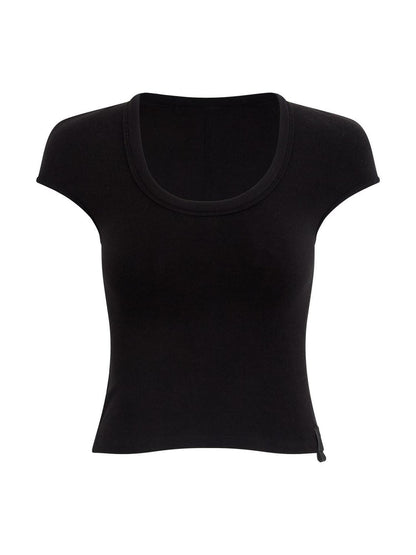 RUN TO THE FUTURE Versatile Slim Fit Short Solid Viscose Cotton Blend Women T Shirt Crop Tops