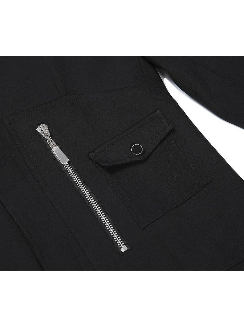 JYOSEI Black Padded Shoulder Loose Fit Single Button Pockets Women&