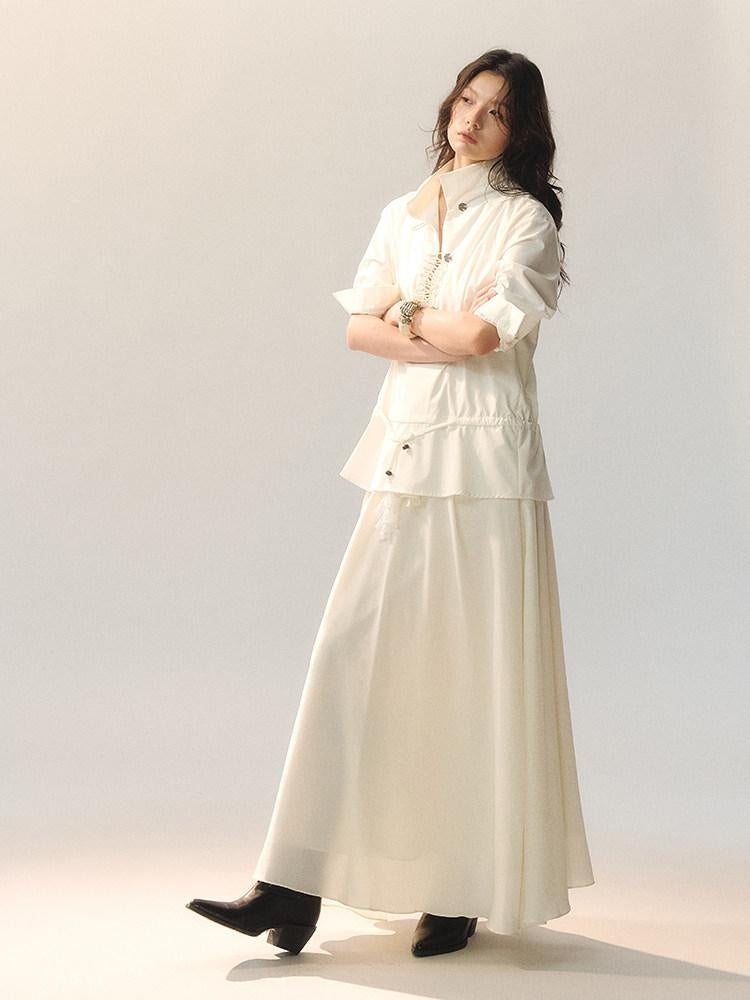 AnnoMundi Bamboo Blend Loose Fit Chinese Buttoned Long Sleeve Women Blouses