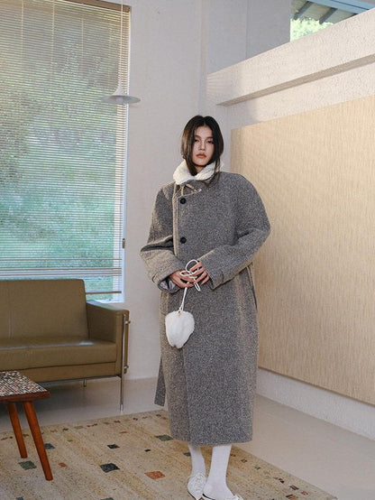 FU FRESH UP Minimalist Detachable Fur Collar Button Tie Women&