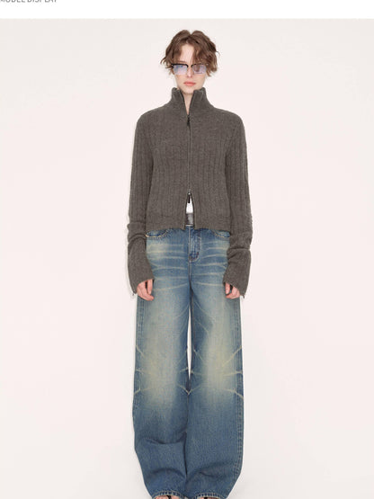 RUN TO THE FUTURE Washed Vintage Blue Low Rise Loose Fit Unisex High Cotton Denim Straight Jeans
