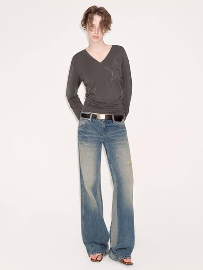 RUN TO THE FUTURE Durable Rigid Vintage Low Rise Women Zip Fly Classic Denim Blue Straight Jeans