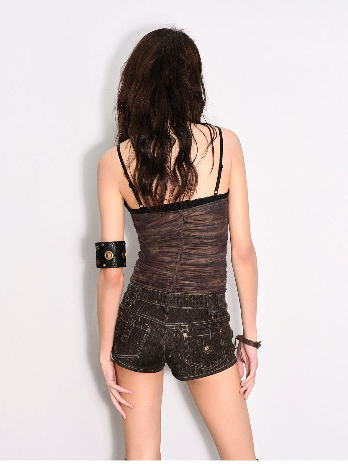 Low pixel Cotton Blend Low Rise Slim Fit Urban Microflare Button Fly Brown Mini Shorts