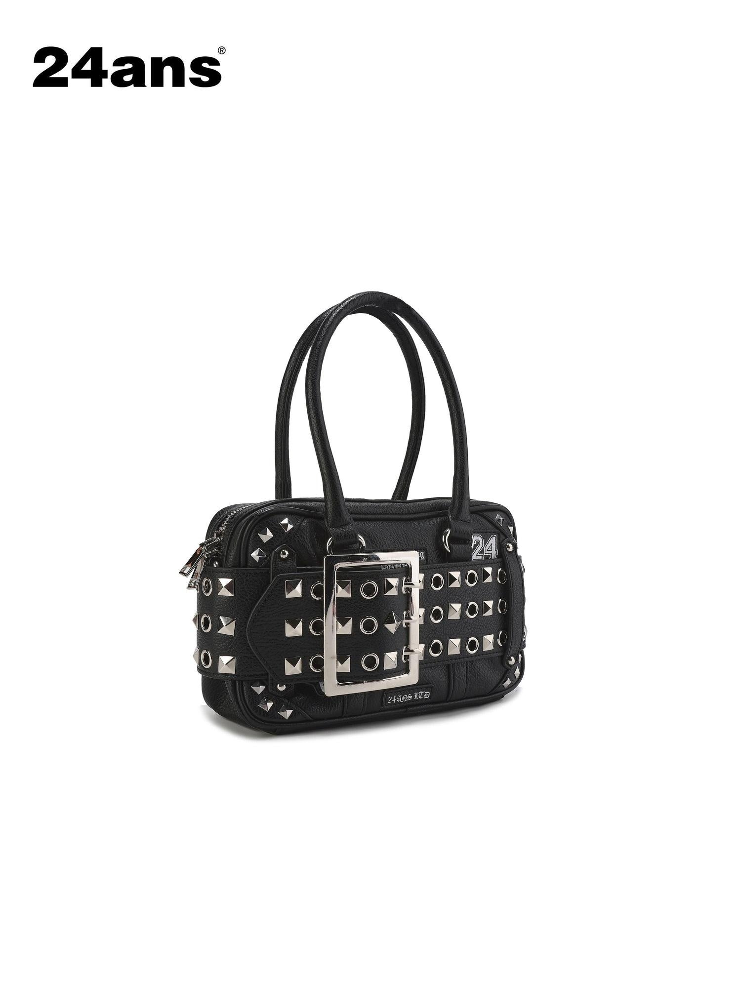 24ans Premium Woven Leather Square Top Handle Unisex Everyday Snap Closure Handbags