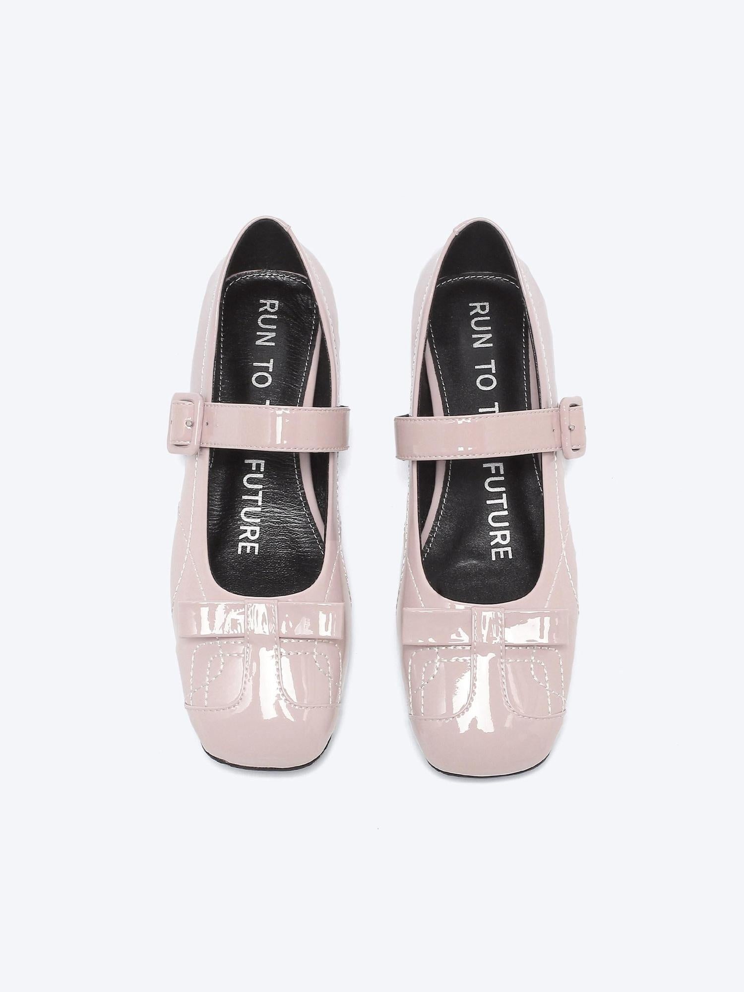 RUN TO THE FUTURE Sheepskin Insole Vintage Square Toe One Strap Low Heel Rubber Sole Women Flats