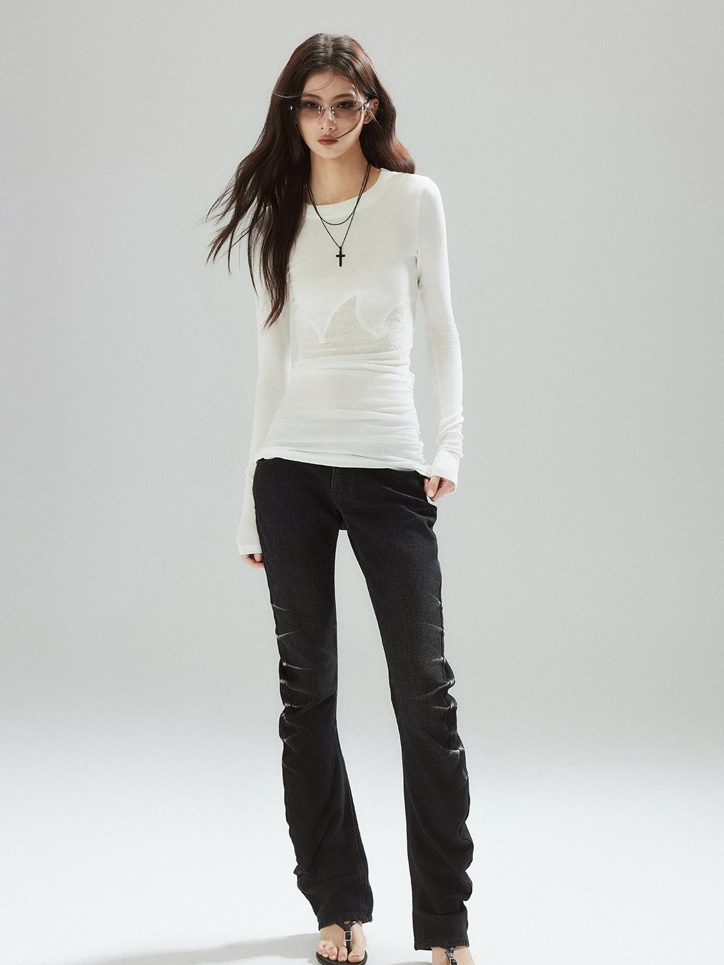 Low pixel Pleated Low Rise Black Micro Stretch Street Slim Everyday Straight Leg Jeans