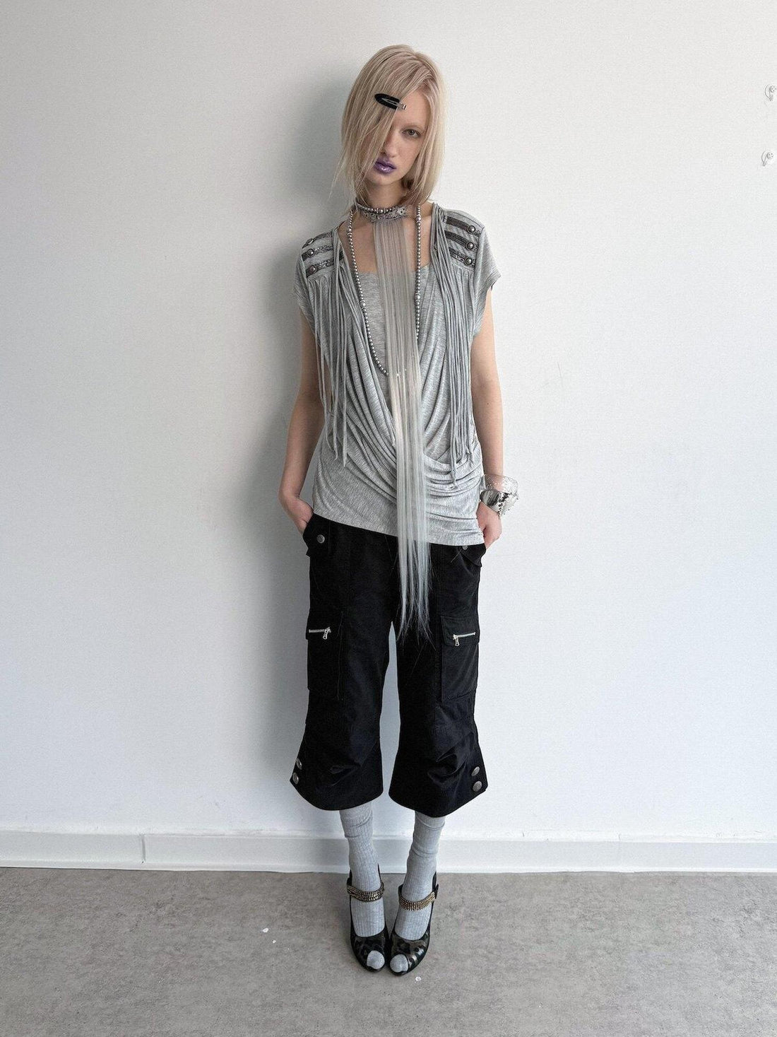 DoublePunch Desert Sand Asymmetric Draped Tassel Knit Women&